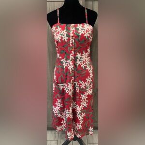 Berydress Red Floral Button Up Summer Tea Party Dress Women's Size Small